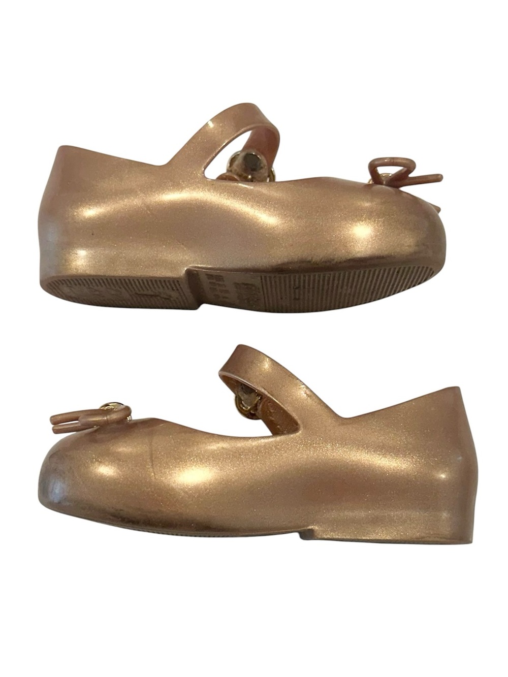 Mini Melissa Sweet Love Cap Mary Jane Gold Ballet Flats with Bow - Size: 6 - Picture 8 of 10